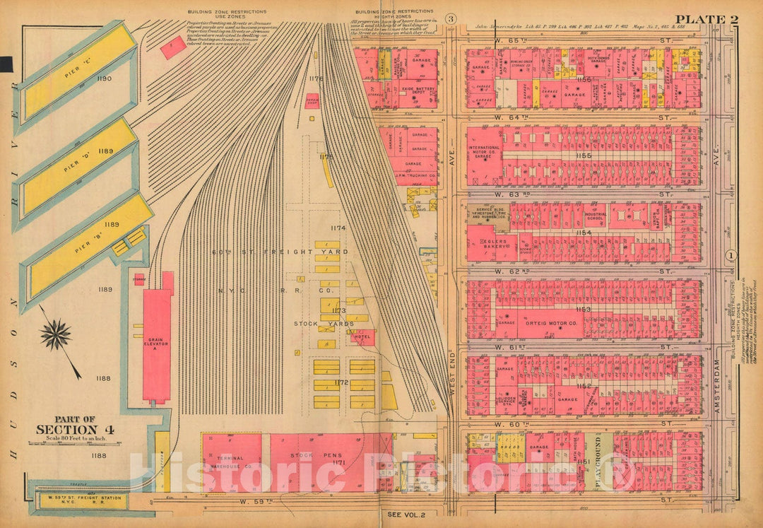 Historic Map : Atlas City of New York, Borough of Manhattan, Volume 3, 59th St to 110th St, Manhattan 1921 Plate 002 , Vintage Wall Art