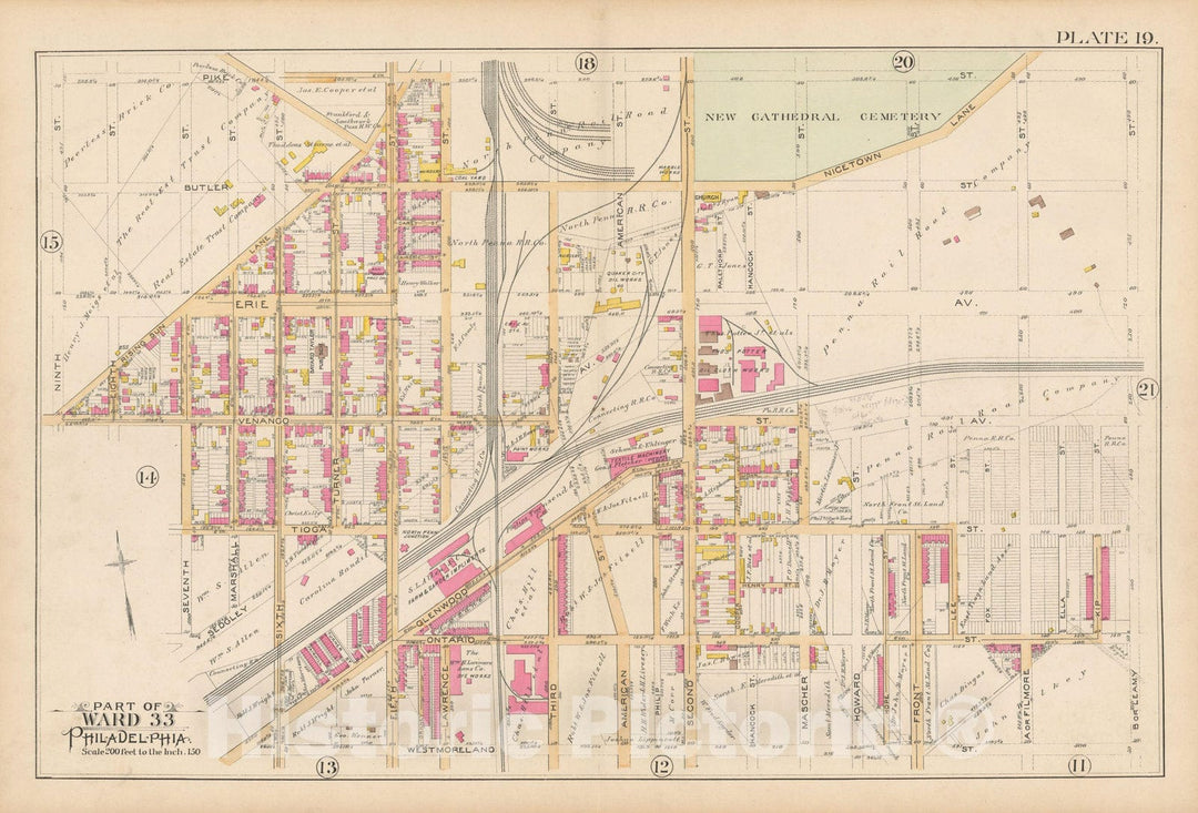 Historic Map : Atlas City of Philadelphia Volume 9 25th and 33rd Wards, Philadelphia 1891 Plate 019 , Vintage Wall Art