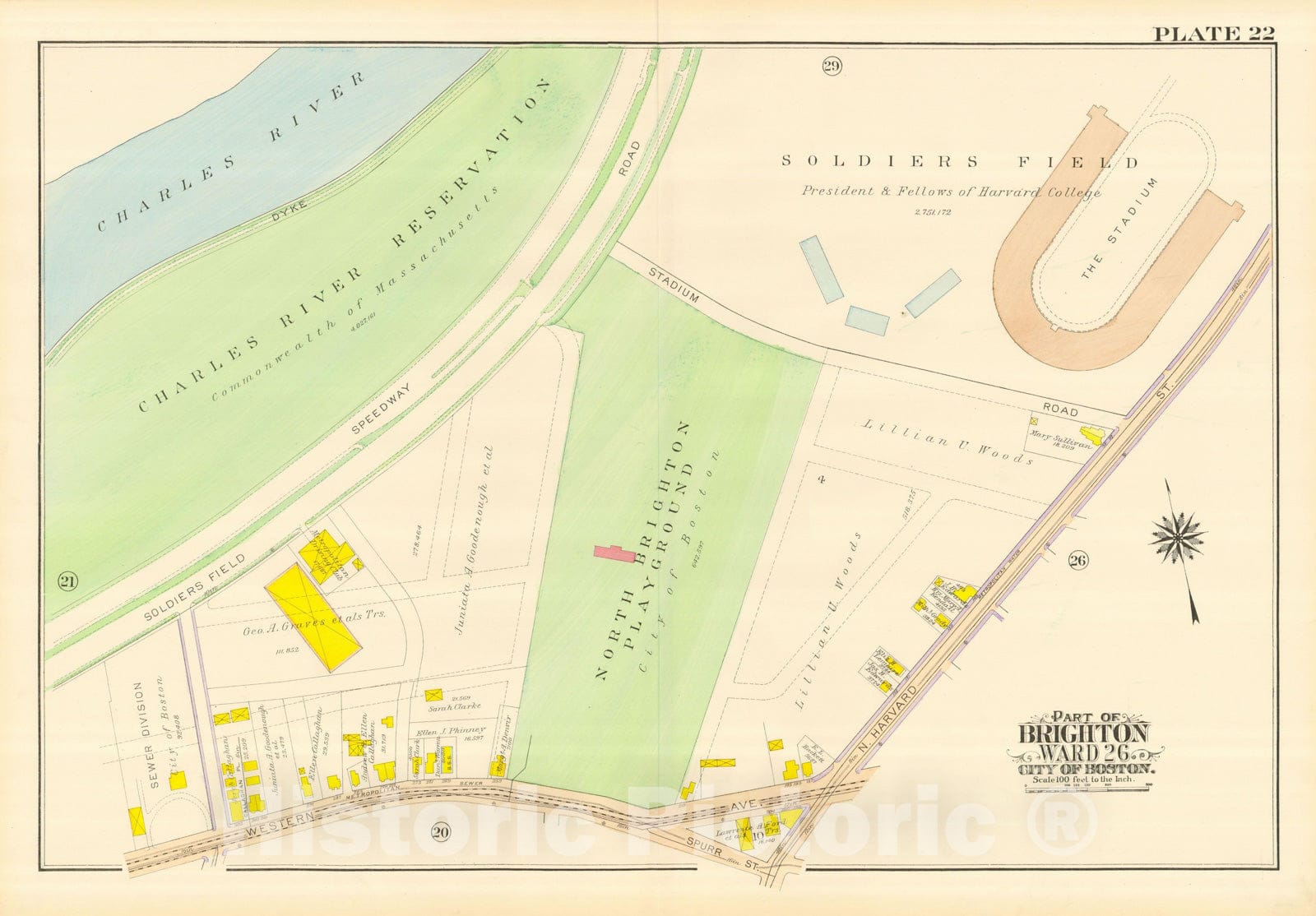 Historic Map : Atlas City of Boston, Wards 25 & 26 Brighton, Allston & Brighton 1916 Plate 022 , Vintage Wall Art