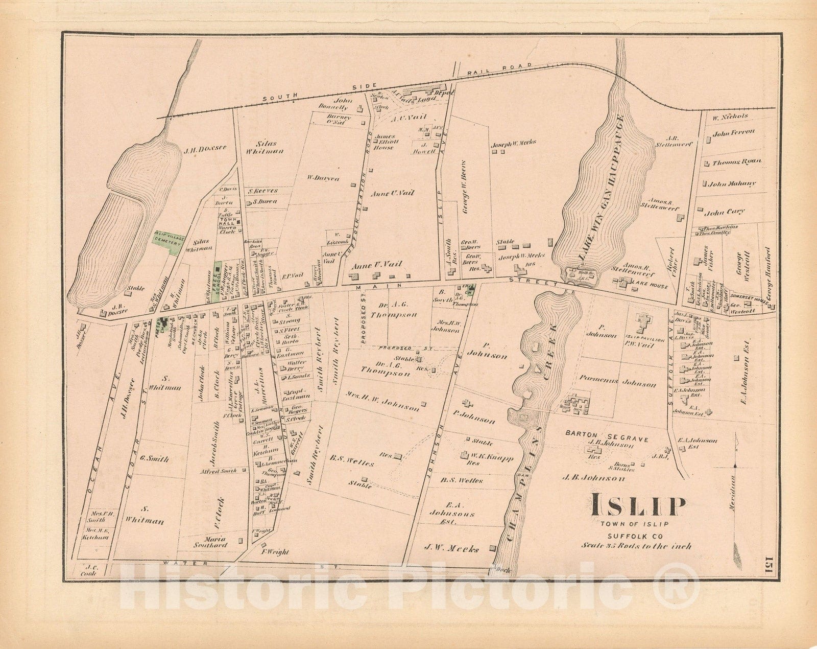 Historic Map : Atlas of Long Island, New York, Islip 1873 , Vintage Wall Art