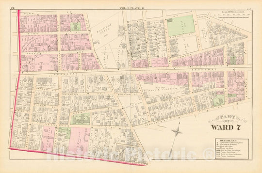 Historic Map : City Atlas of Providence Rhode Island by Wards, Volume III, Providence 1875 Plate D , Vintage Wall Art