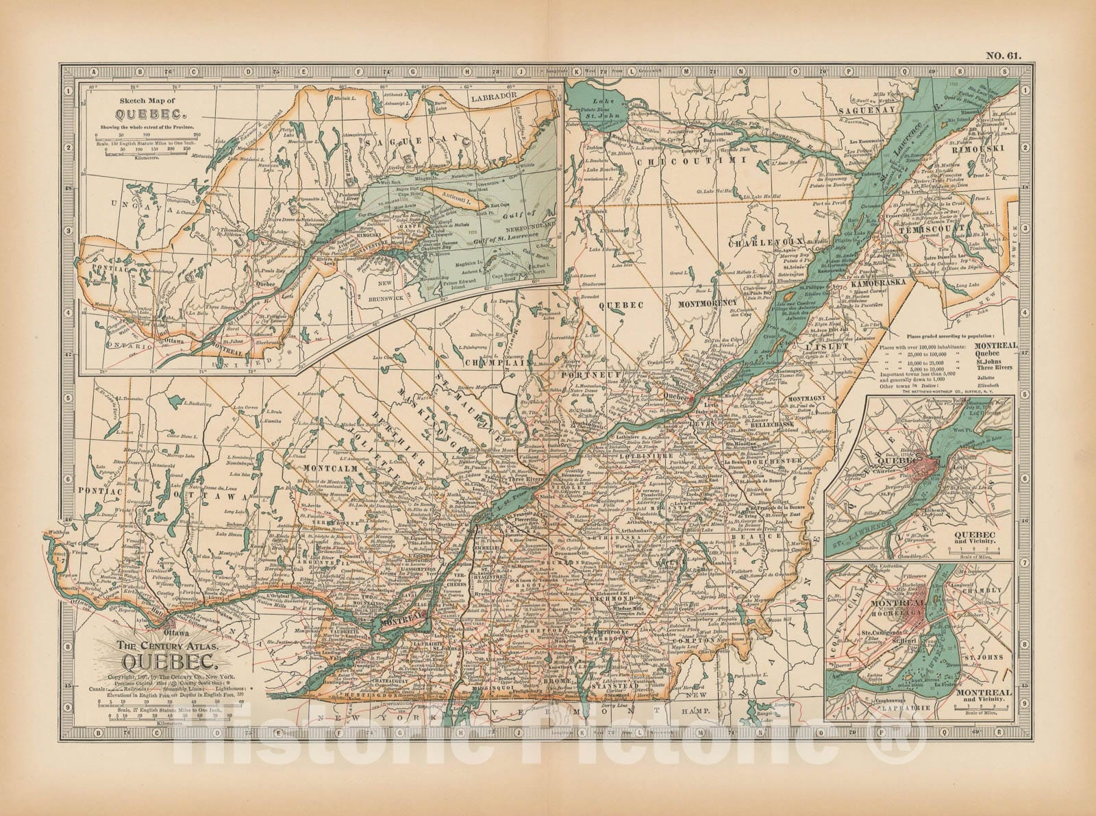 Historic Map : Quebec 1897 , The Century Atlas World , Vintage Wall Art