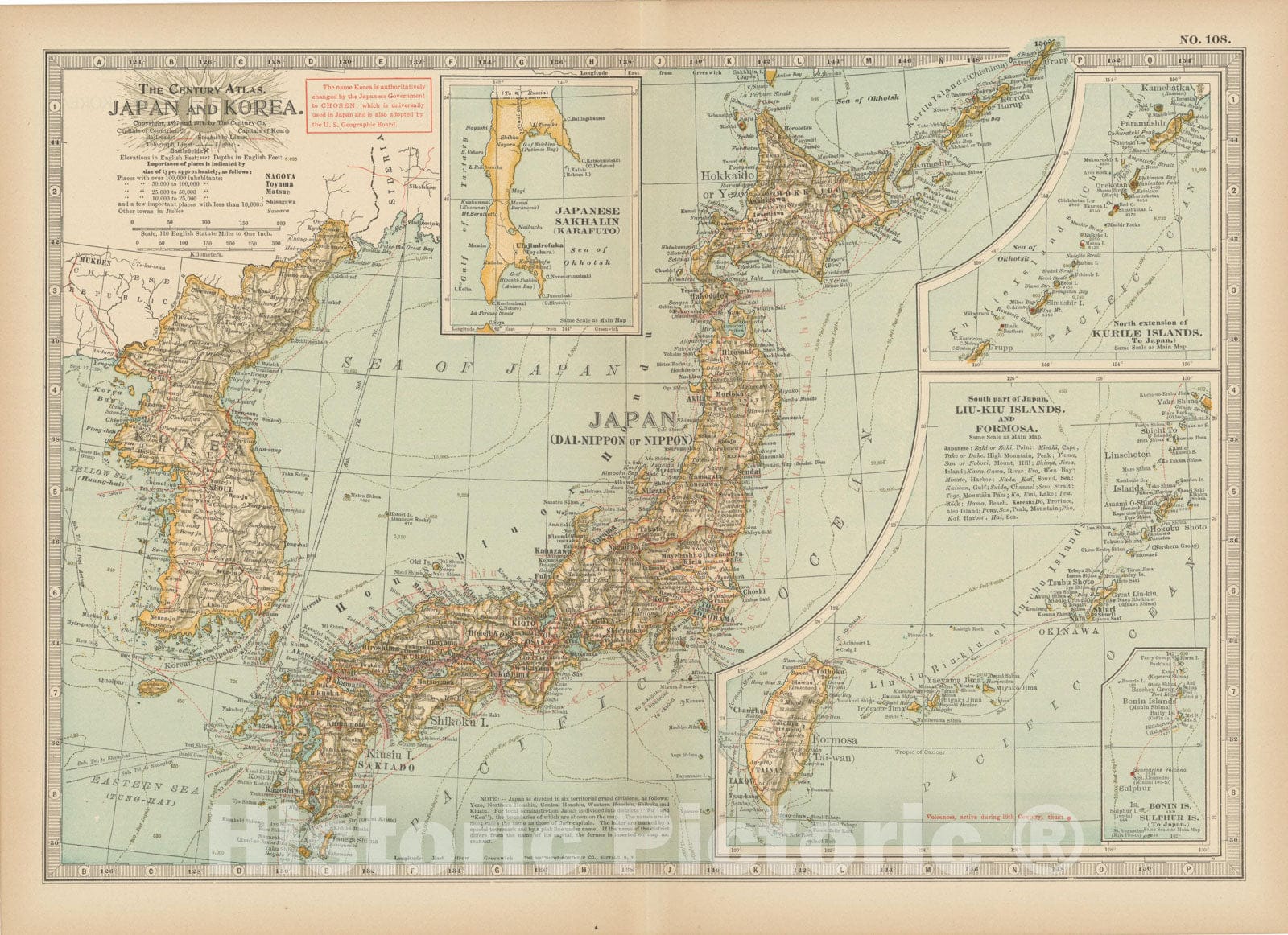 Historic Map : Japan & South Korea & Taiwan 1914 Century Atlas , Vintage Wall Art