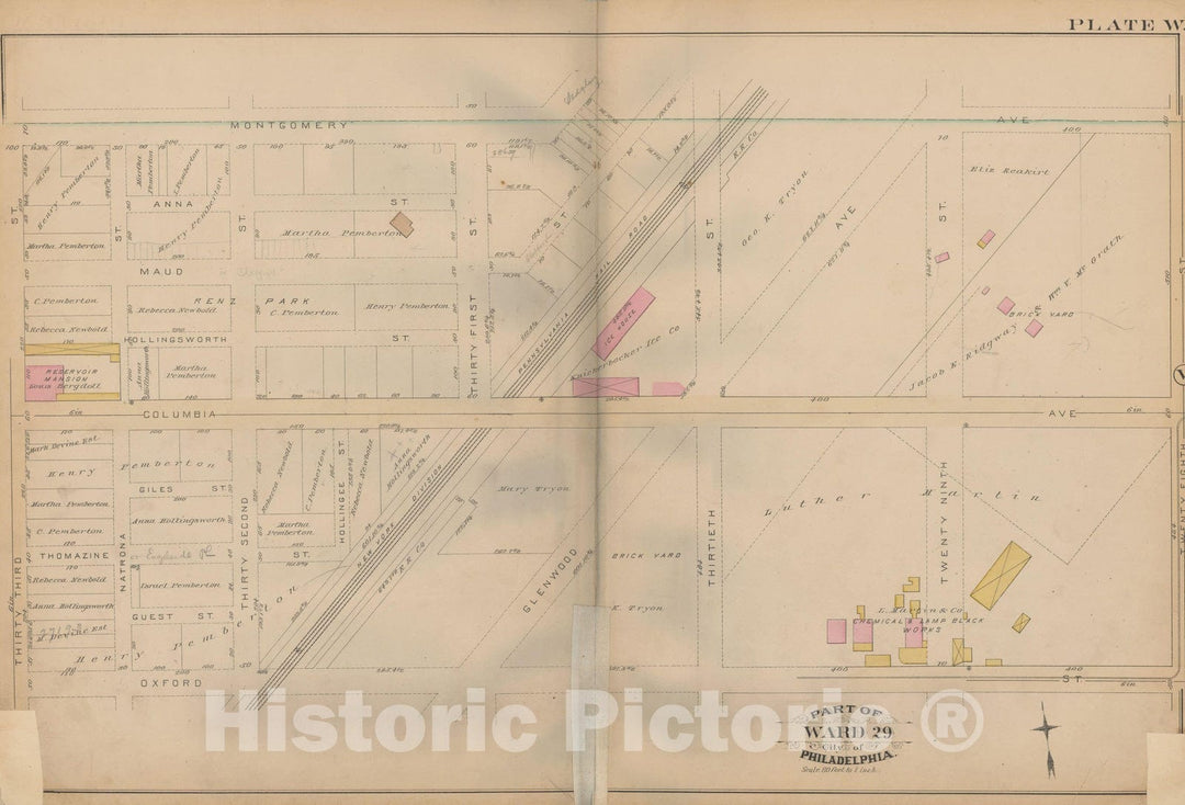 Historic Map : Atlas City of Philadelphia, Vol. 3, Philadelphia 1886 Plate W , Vintage Wall Art