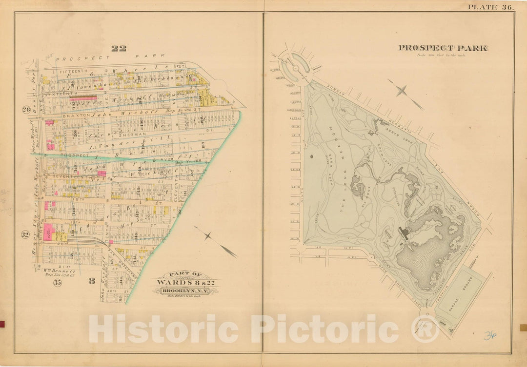 Historic Map : Robinson's Atlas City of Brooklyn, NY, Brooklyn 1886 Plate 036 , Vintage Wall Art