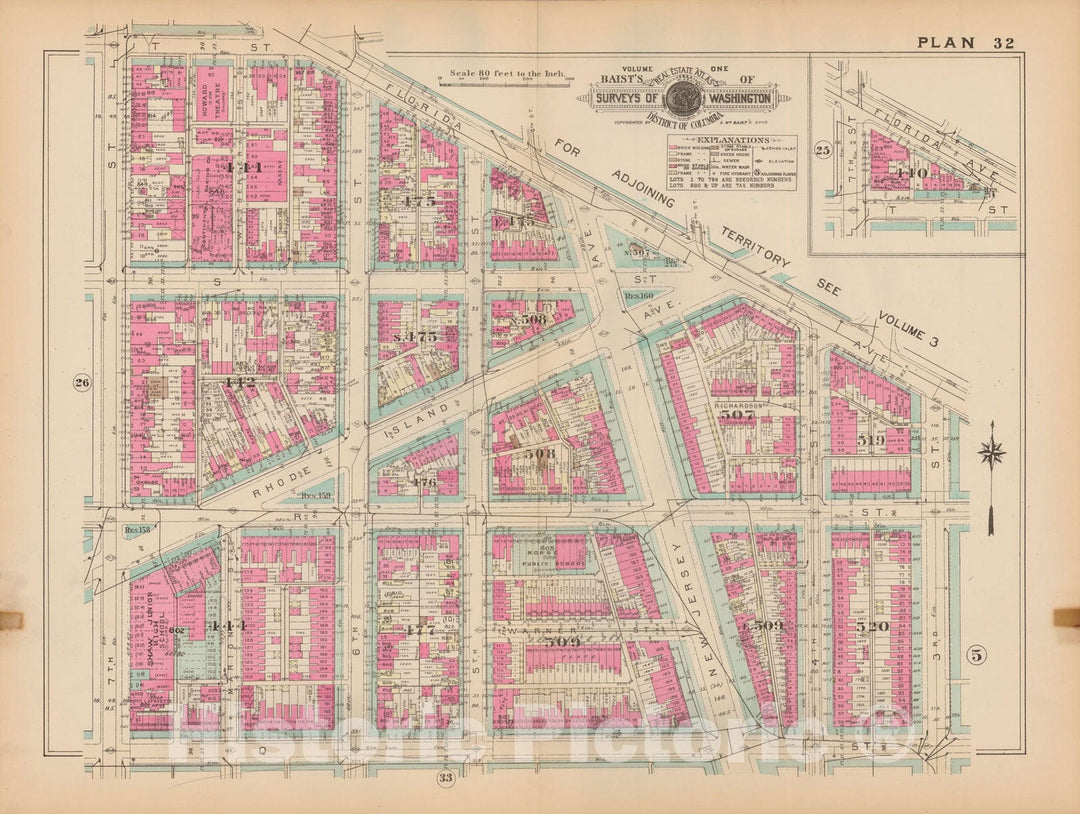 Historic Map : Atlas of Washington D.C. Volume 1 (Inner NW), Washington 1939 Plate 032 , Vintage Wall Art