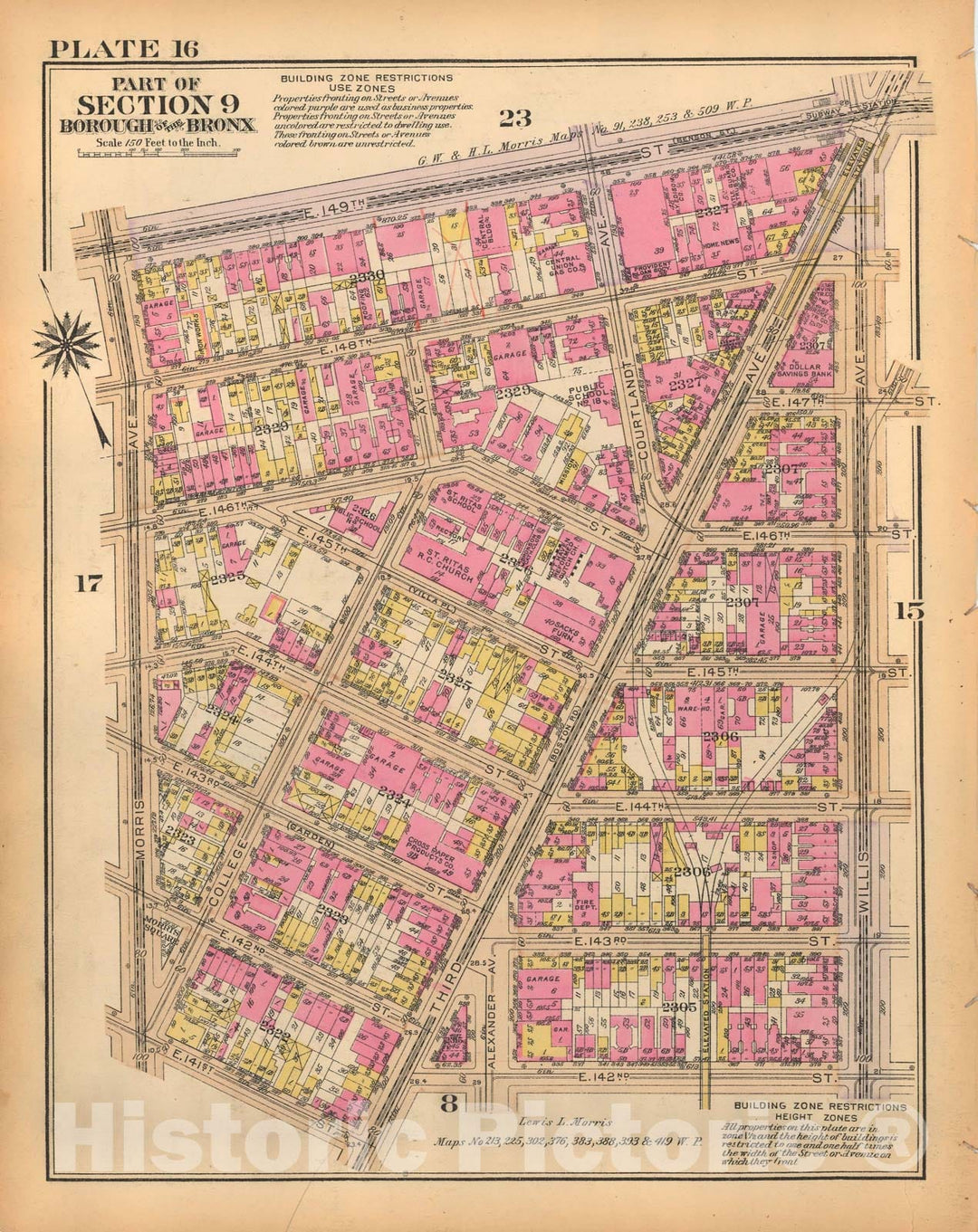 Historic Map : Borough of The Bronx, Sections 9-13, The Bronx 1928 Plate 016 , Vintage Wall Art