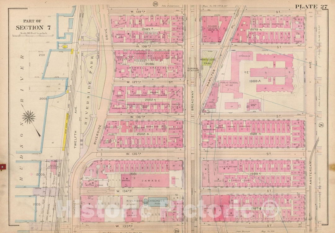 Historic Map : Atlas City of New York, Borough of Manhattan, Volume 4, 110th St to 145th St, Manhattan 1914 Plate 027 , Vintage Wall Art