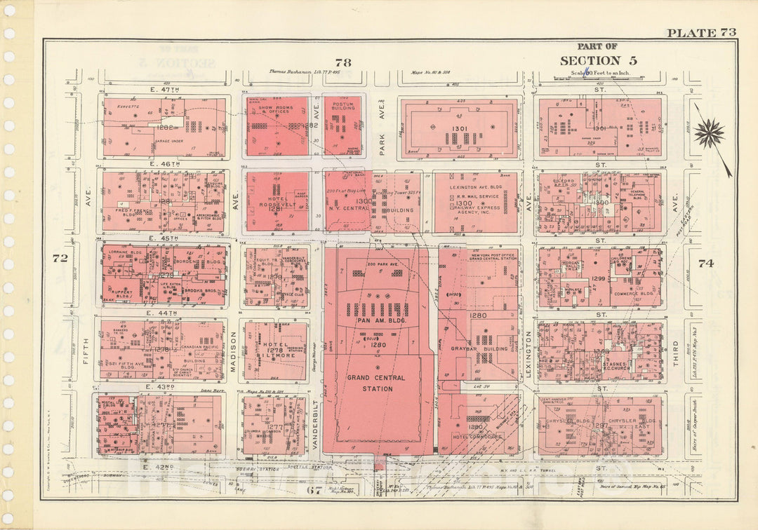 Historic Map : Manhattan Land Book 1955 - Updated Through Nov 7th, New York City 1975 Plate 073 , Vintage Wall Art