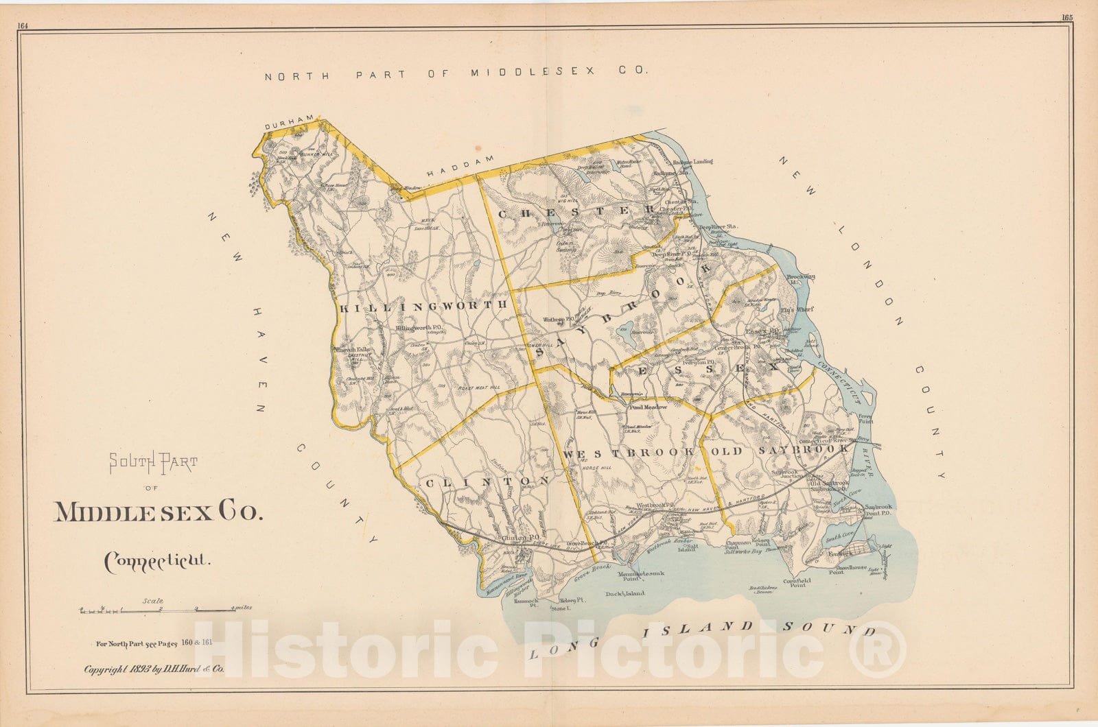 Historic Map : Middlesex 1893 , Town and City Atlas State of Connecticut , v2, Vintage Wall Art