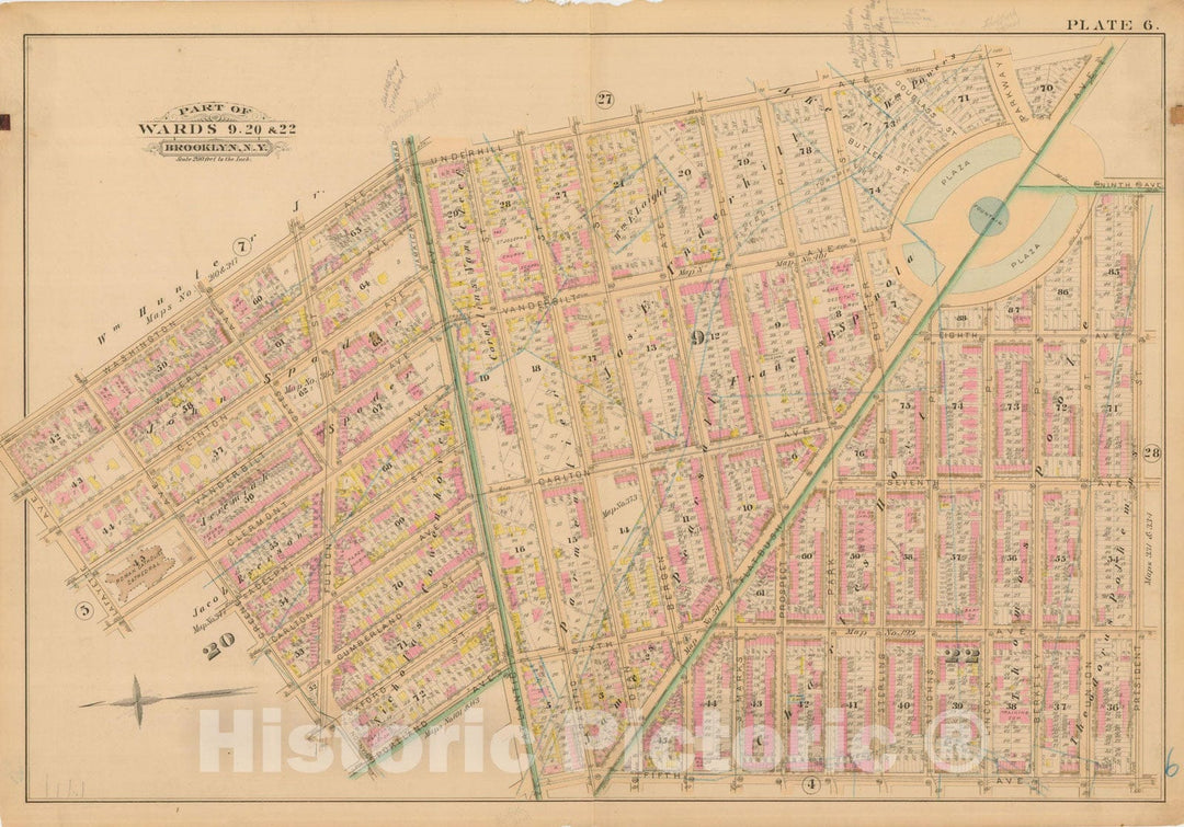 Historic Map : Robinson's Atlas City of Brooklyn, NY, Brooklyn 1886 Plate 006 , Vintage Wall Art