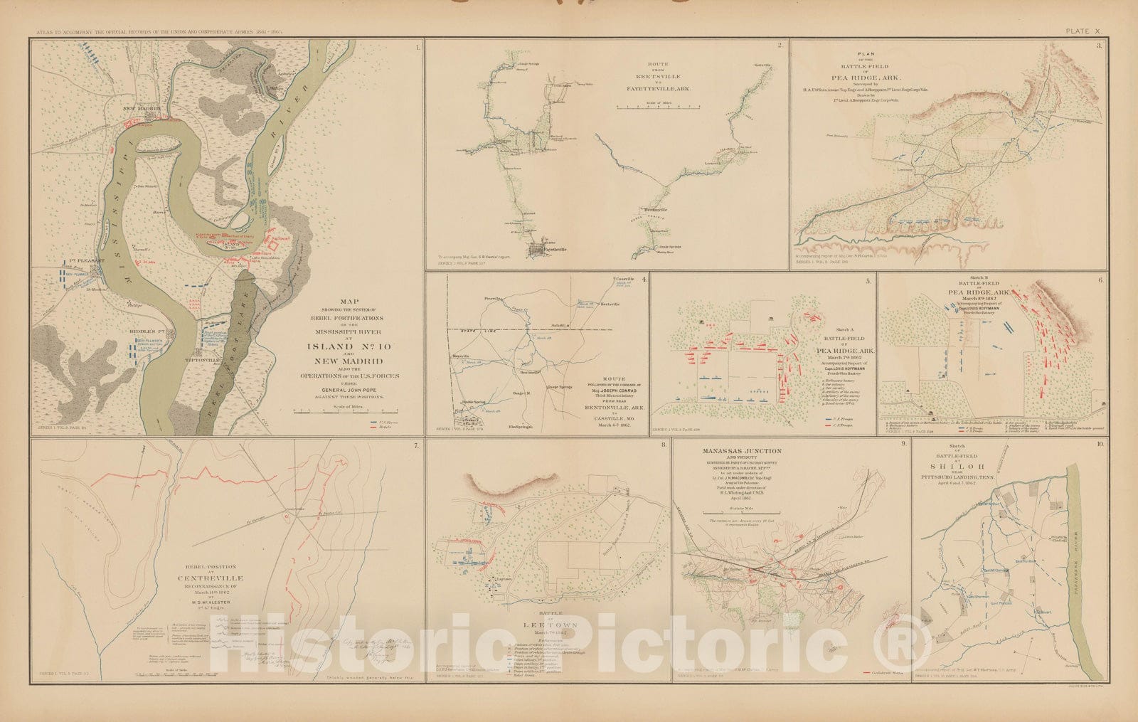 Historic Map : Civil War Atlas of the Union and Confederate Armies, Battles in AR, MO, TN & VA 1895 , Vintage Wall Art