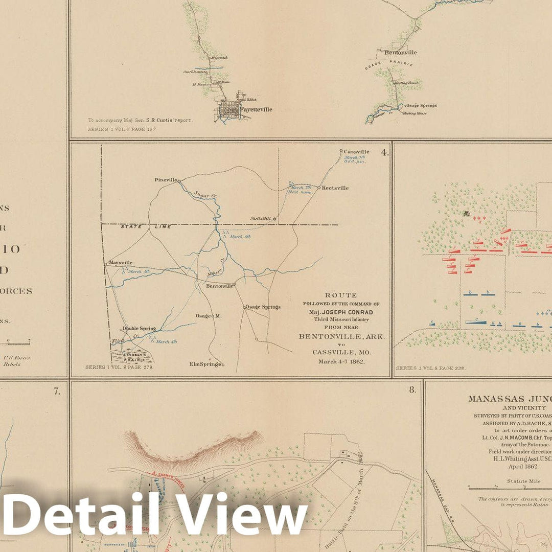 Historic Map : Civil War Atlas of the Union and Confederate Armies, Battles in AR, MO, TN & VA 1895 , Vintage Wall Art