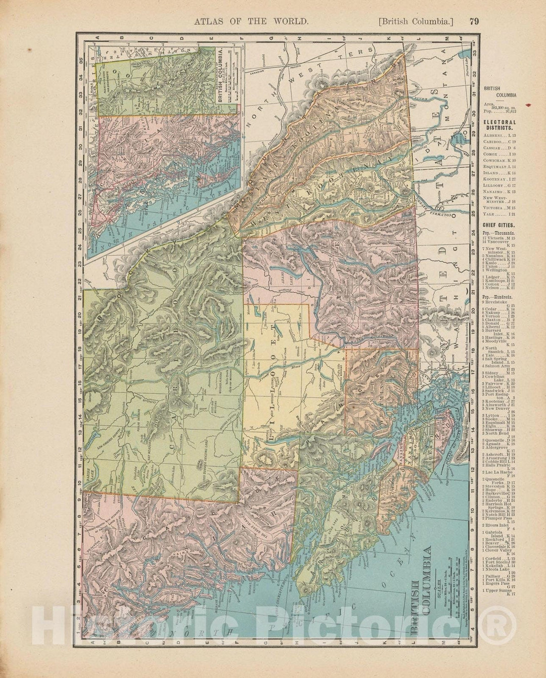 Historic Map : British Columbia 1900 , Universal Atlas World , Vintage Wall Art