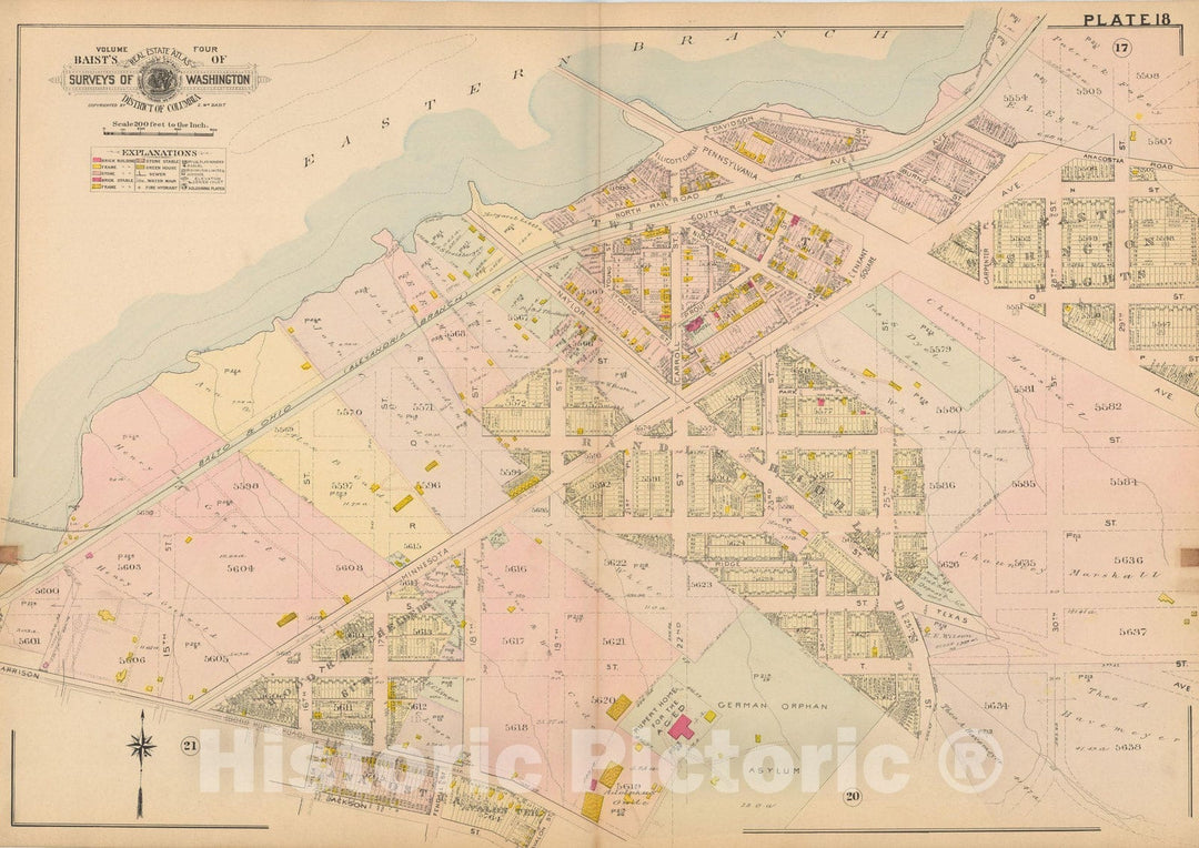 Historic Map : Atlas of Washington D.C. Volume 4 (NE, SE), Washington 1907 Plate 018 , Vintage Wall Art