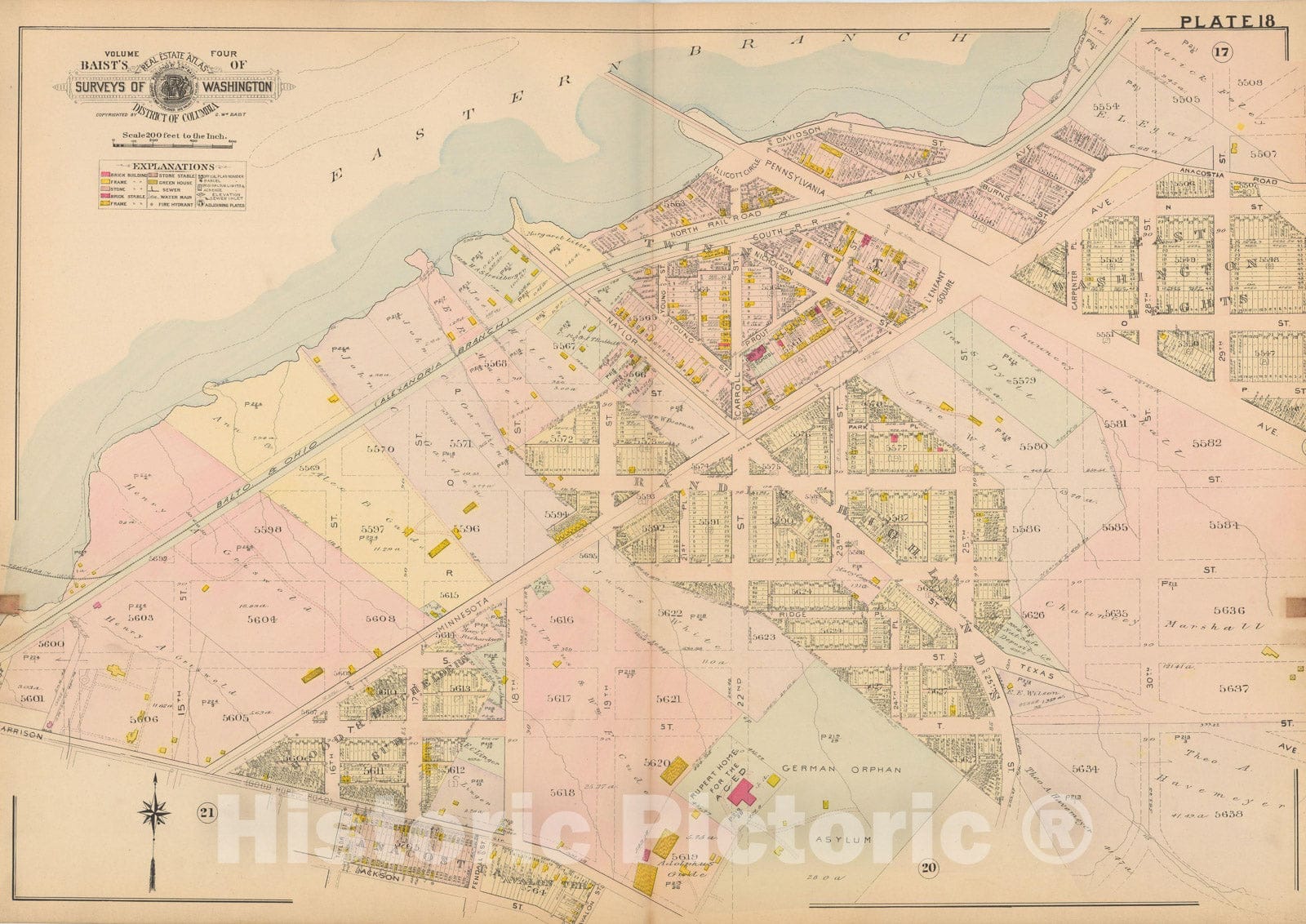 Historic Map : Atlas of Washington D.C. Volume 4 (NE, SE), Washington 1907 Plate 018 , Vintage Wall Art