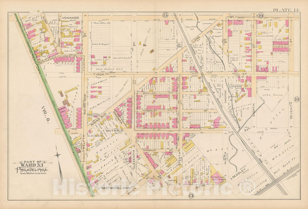 Historic Map : Atlas City of Philadelphia Volume 9 25th and 33rd Wards, Philadelphia 1891 Plate 014 , Vintage Wall Art