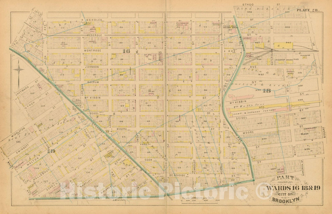 Historic Map : Atlas Entire City of Brooklyn Complete in One Volume, Brooklyn 1880 Plate 028 , Vintage Wall Art