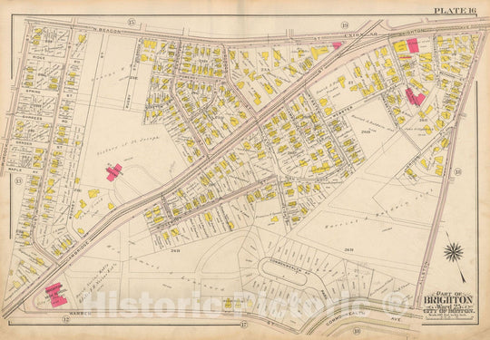 Historic Map : Atlas City of Boston Ward 25 Brighton, Allston 1909 Plate 016 , Vintage Wall Art