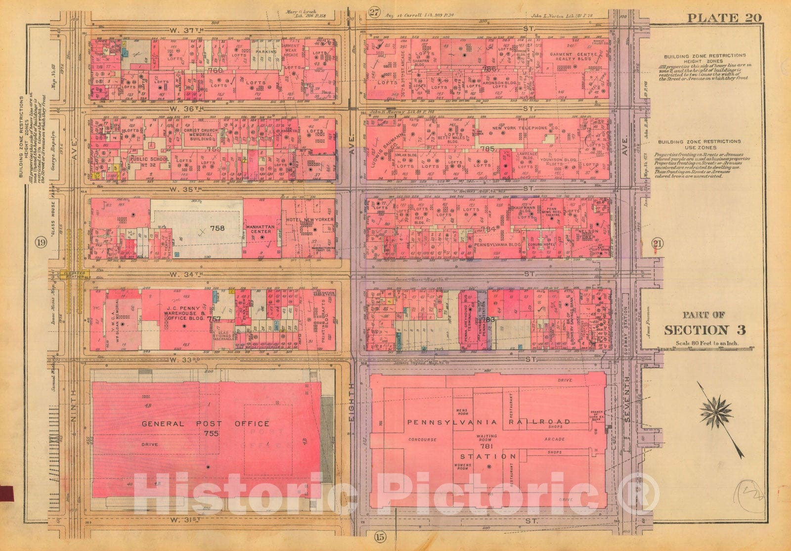 Historic Map : Atlas City of New York, Borough of Manhattan, Volume Two, 14th Street to 59th Street, Manhattan 1928 Plate 020 , Vintage Wall Art