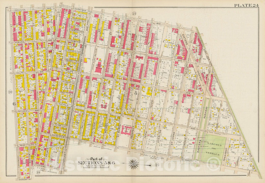 Historic Map : Vol. 1, Brooklyn 1908 Plate 024 , Atlas Borough of Brooklyn , Vintage Wall Art