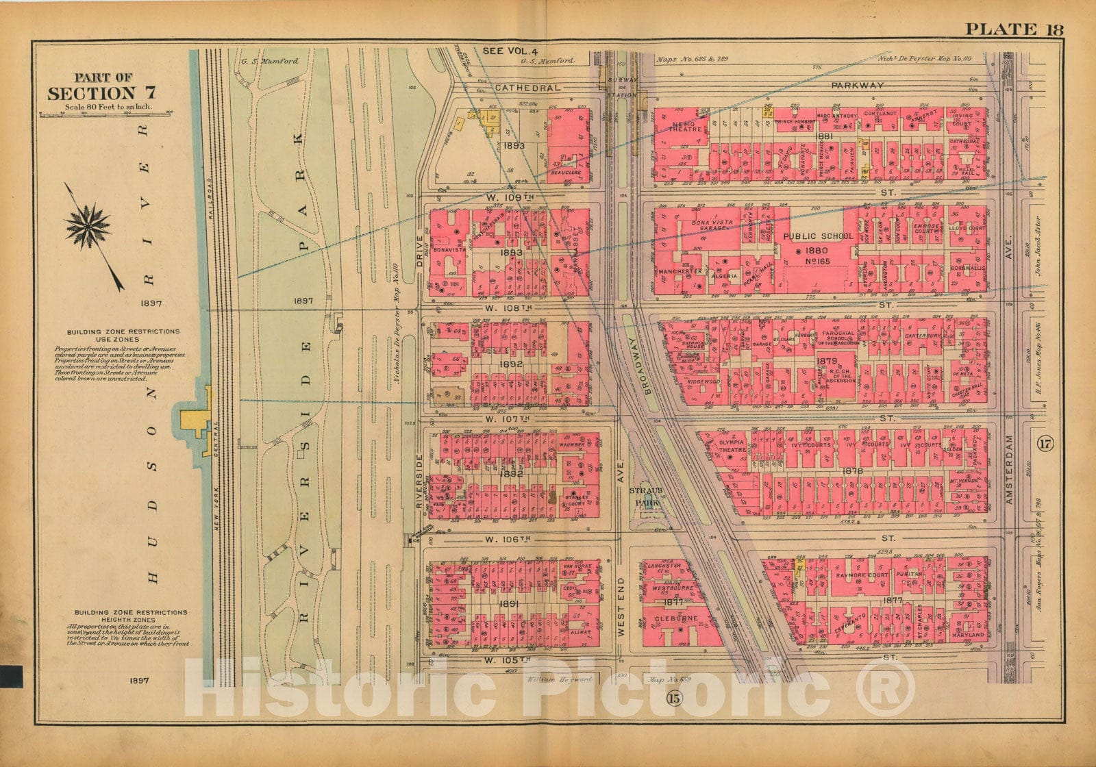 Historic Map : Atlas City of New York, Borough of Manhattan, Volume 3, 59th St to 110th St, Manhattan 1921 Plate 018 , Vintage Wall Art