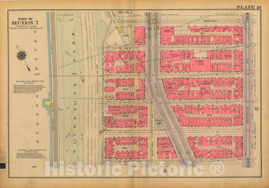 Historic Map : Atlas City of New York, Borough of Manhattan, Volume 3, 59th St to 110th St, Manhattan 1921 Plate 018 , Vintage Wall Art