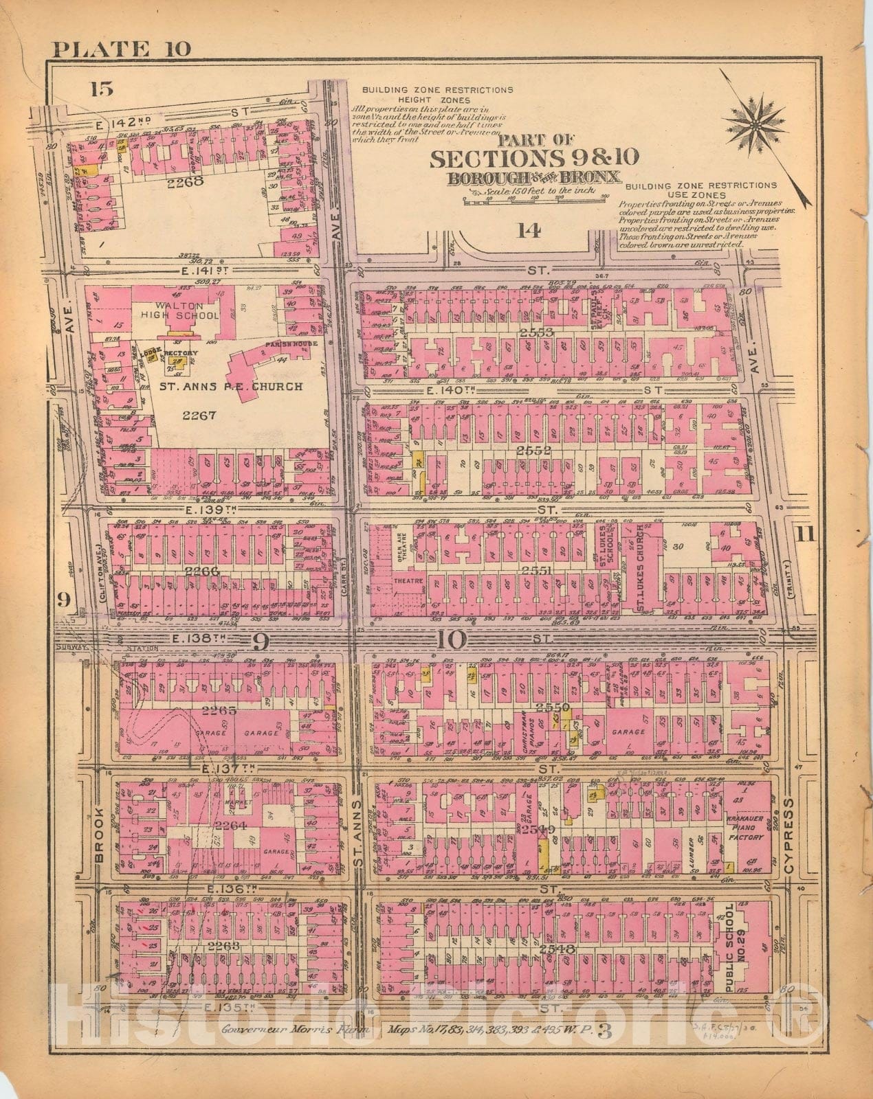 Historic Map : Borough of The Bronx, Sections 9-13, The Bronx 1928 Plate 010 , Vintage Wall Art