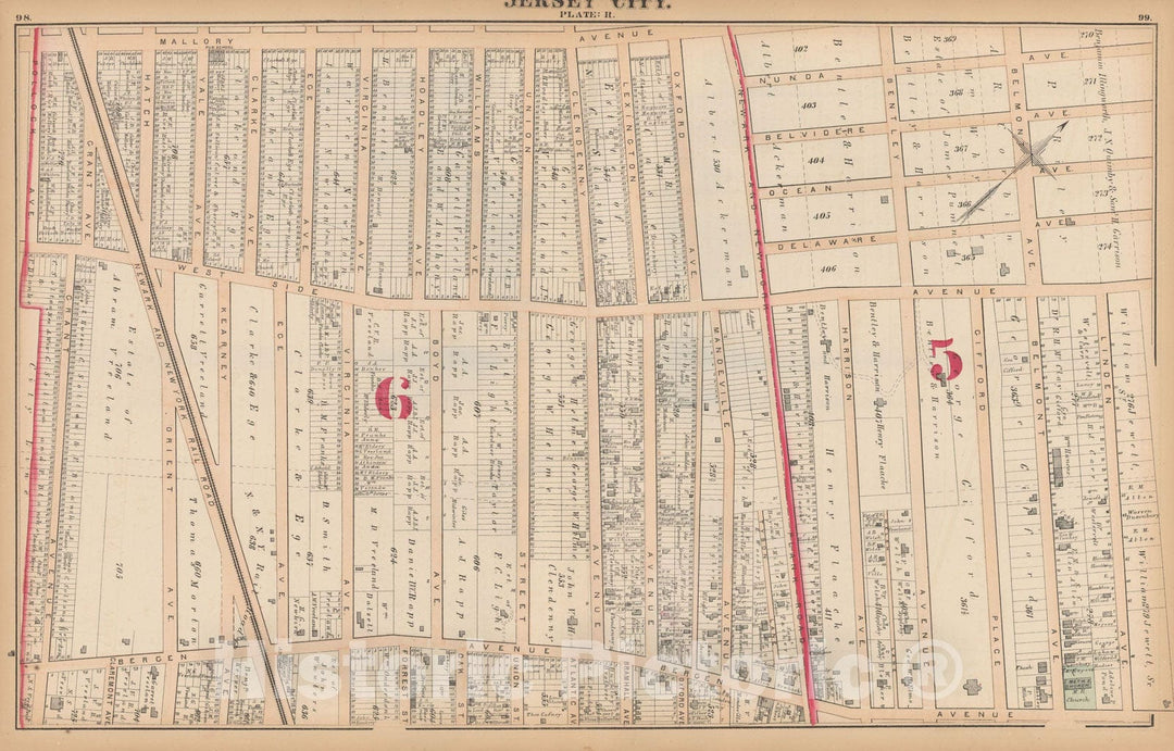 Historic Map : Combined Atlas State of New Jersey & The County of Hudson, Jersey City 1873 Plate R , Vintage Wall Art