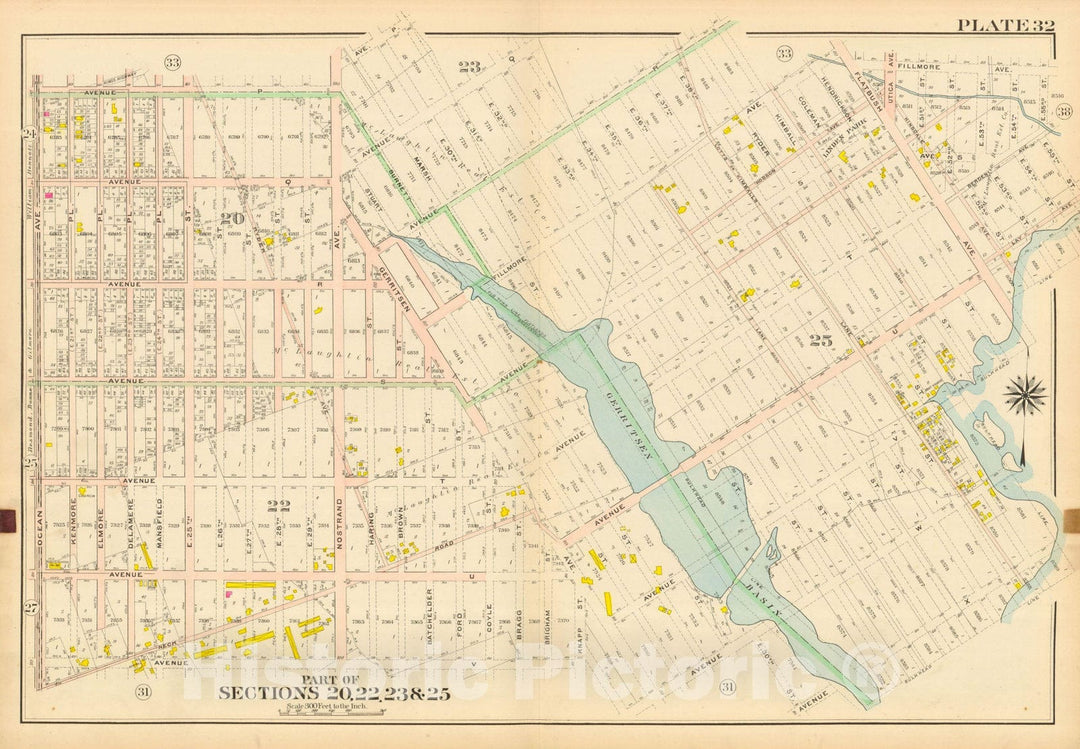 Historic Map : Vol. 2, Brooklyn 1907 Plate 032 , Atlas Borough of Brooklyn , Vintage Wall Art