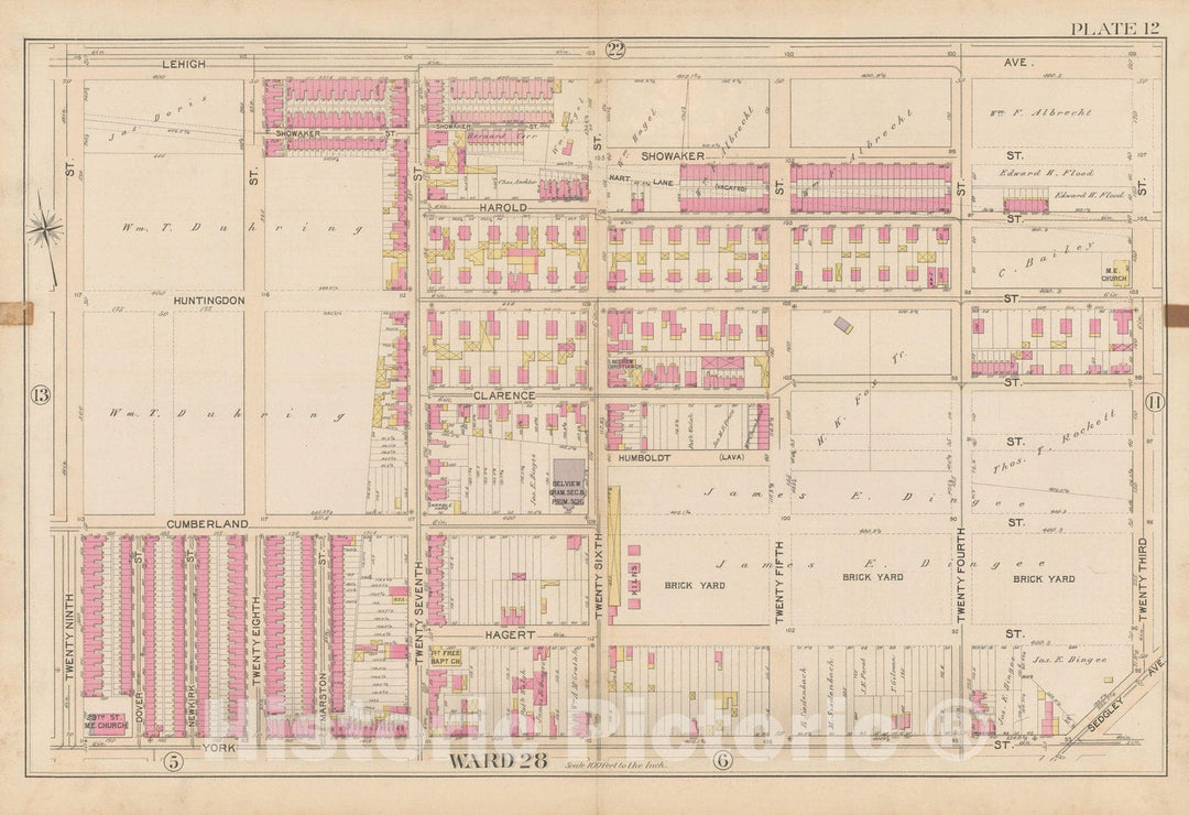 Historic Map : City of Philadelphia, 28th 32nd & 37th Wards, Vol. 6, Second Ed., Philadelphia 1894 Plate 012 , Vintage Wall Art