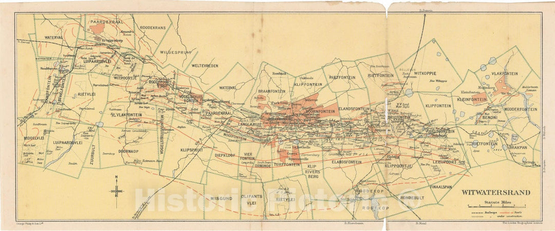 Historic Map : Atlas of South Africa, Witwatersrand 1911 , Vintage Wall Art