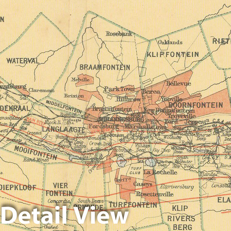 Historic Map : Atlas of South Africa, Witwatersrand 1911 , Vintage Wall Art