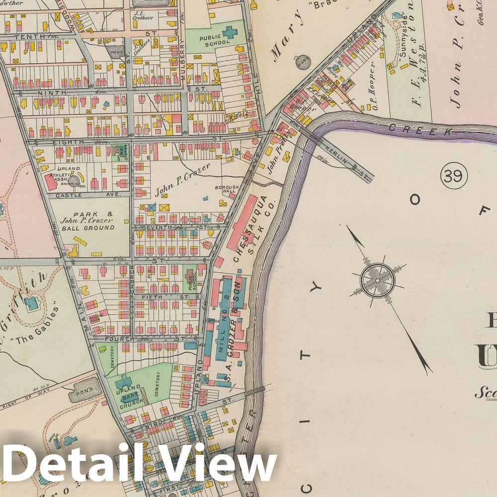 Historic Map : Atlas of Delaware County, West of Ridley Creek, Vol. Two, Upland 1913 Plate 042 , Vintage Wall Art