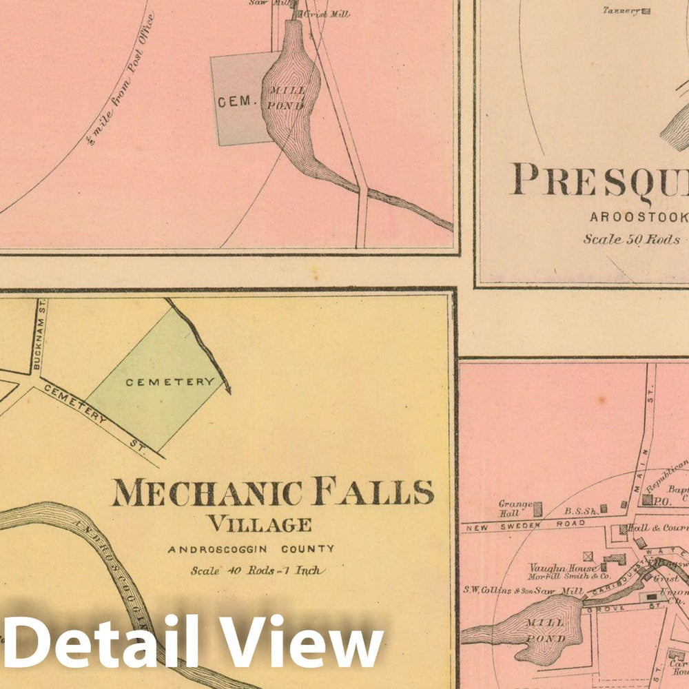 Historic Map : Atlas State of Maine, Caribou & Fort Fairfield & Mechanic Falls & Presque Isle 1894-95 , Vintage Wall Art