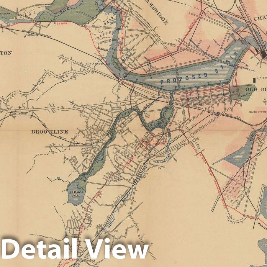 Historic Map : Proposed Charles River Basin 1902 Charles River Dam Report , Vintage Wall Art