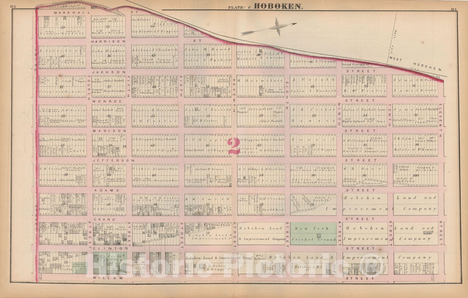 Historic Map : Combined Atlas State of New Jersey & The County of Hudson, Hoboken 1873 Plate C , Vintage Wall Art