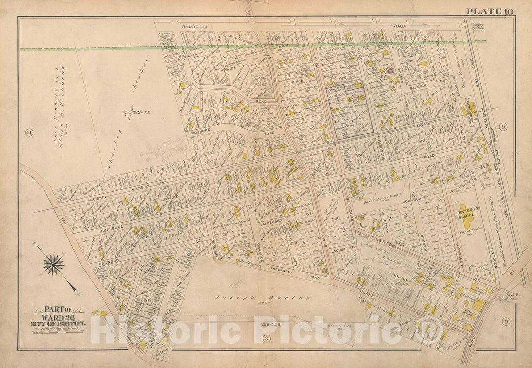 Historic Map : Atlas City of Boston Ward 26 Hyde Park, Hyde Park 1912 Plate 010 , Vintage Wall Art