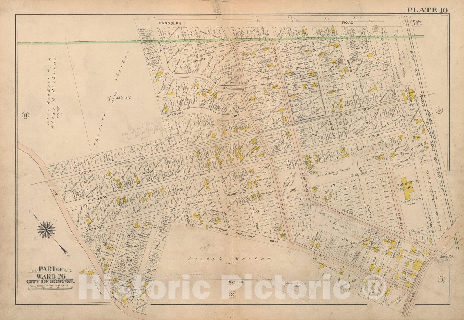 Historic Map : Atlas City of Boston Ward 26 Hyde Park, Hyde Park 1912 Plate 010 , Vintage Wall Art