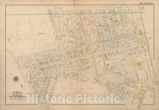 Historic Map : Atlas City of Boston Ward 26 Hyde Park, Hyde Park 1912 Plate 010 , Vintage Wall Art