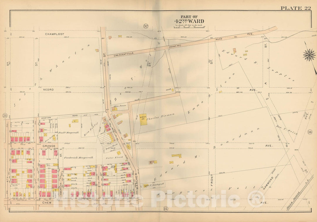 Historic Map : Atlas City of Philadelphia, 42nd Ward, Philadelphia 1913 Plate 022 , Vintage Wall Art