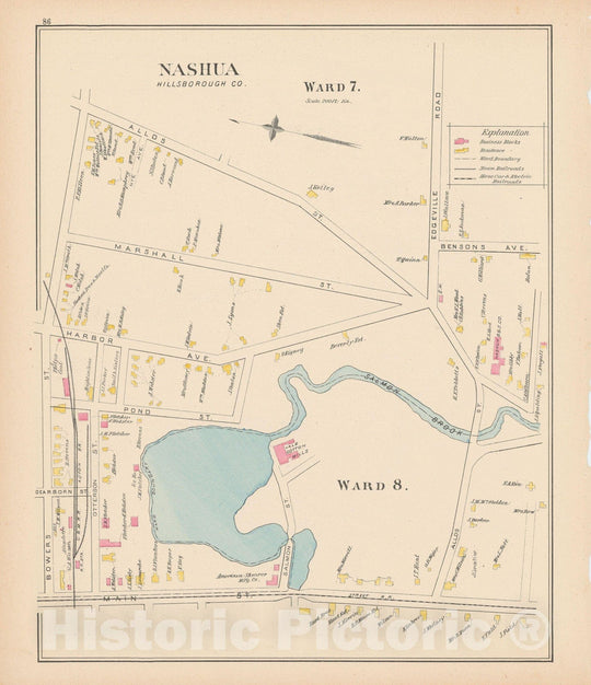 Historic Map : Nashua 1892 , Town and City Atlas State of New Hampshire , v5, Vintage Wall Art