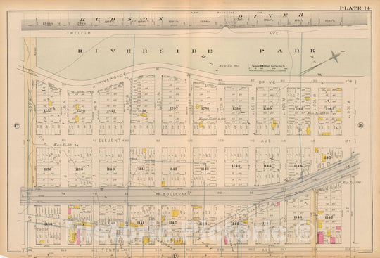 Historic Map : Atlas City of New York, Vol 2 ... 12th Ward, 2nd Ed., Manhattan 1884 Plate 014 , Vintage Wall Art