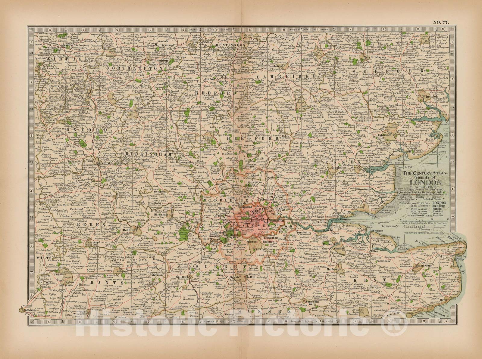 Historic Map : London 1897 Plate 077 , The Century Atlas World , Vintage Wall Art