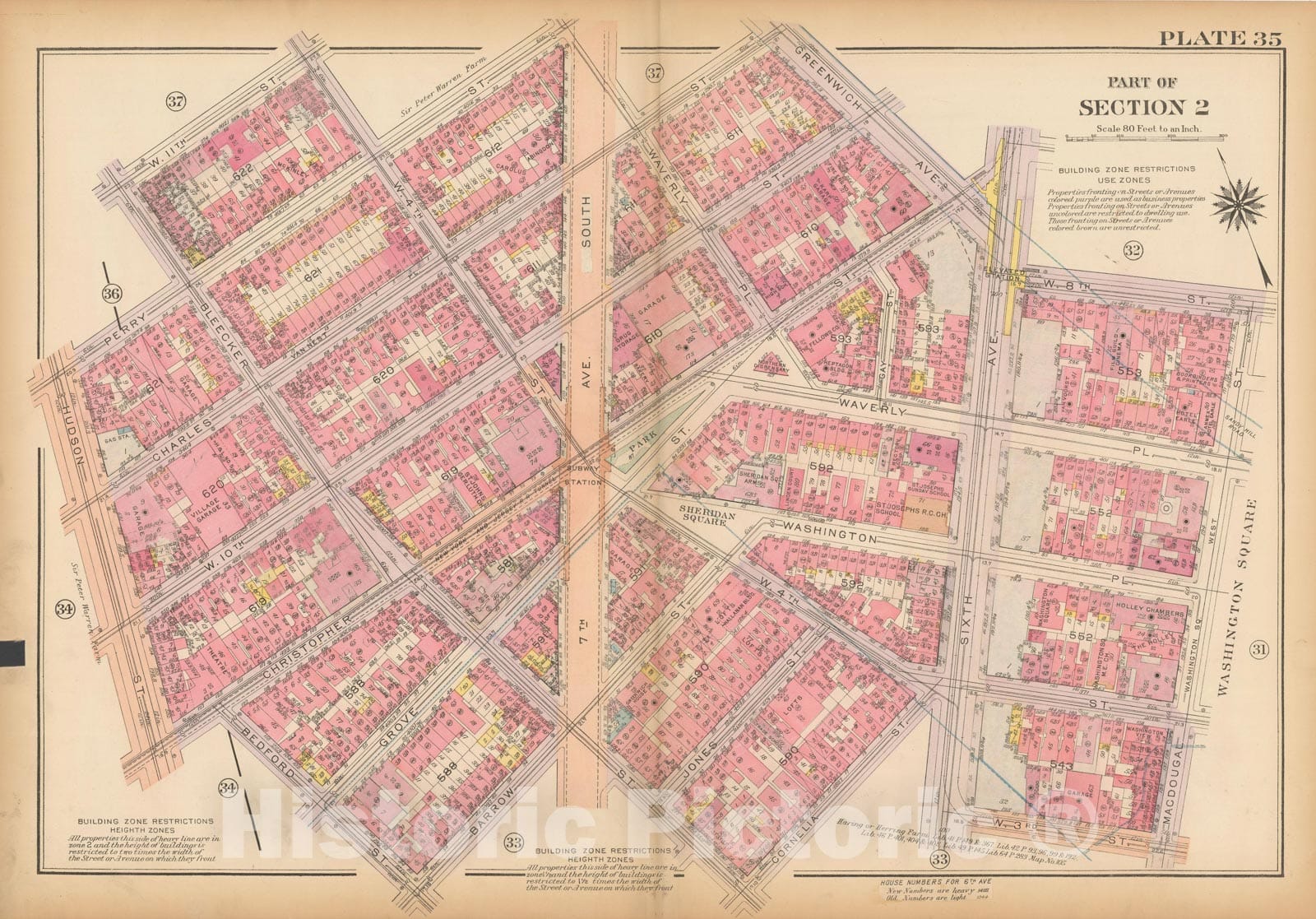 Historic Map : Atlas City of New York, Borough of Manhattan, Vol 1, Batery to 14th St 1922 - 1935 Plate 035 , Vintage Wall Art