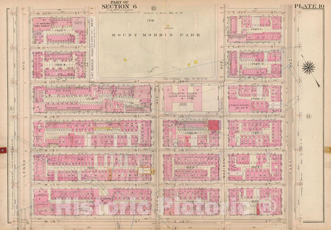 Historic Map : Atlas City of New York, Borough of Manhattan, Volume 4, 110th St to 145th St, Manhattan 1914 Plate 010 , Vintage Wall Art