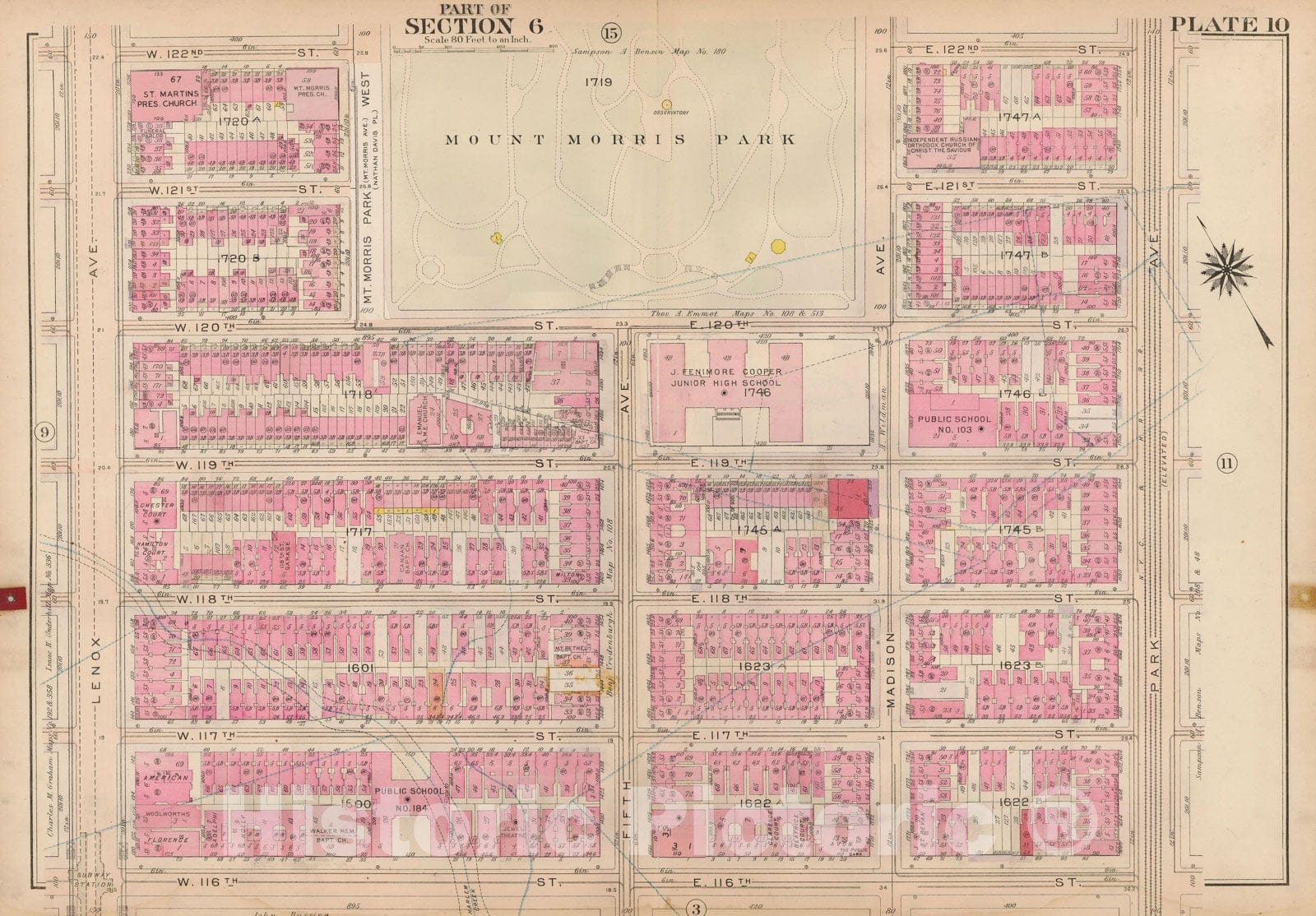 Historic Map : Atlas City of New York, Borough of Manhattan, Volume 4, 110th St to 145th St, Manhattan 1914 Plate 010 , Vintage Wall Art