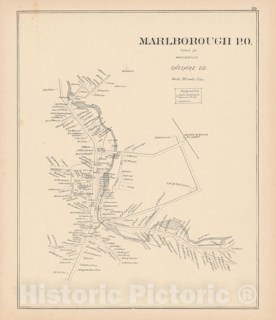 Historic Map : Marlborough 1892 , Town and City Atlas State of New Hampshire , Vintage Wall Art