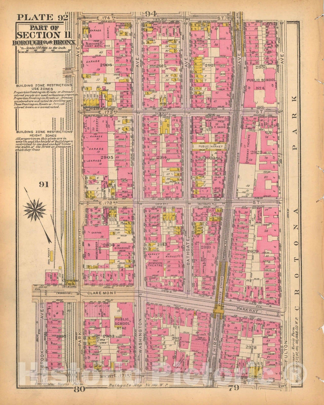 Historic Map : Borough of The Bronx, Sections 9-13, The Bronx 1928 Plate 092 , Vintage Wall Art