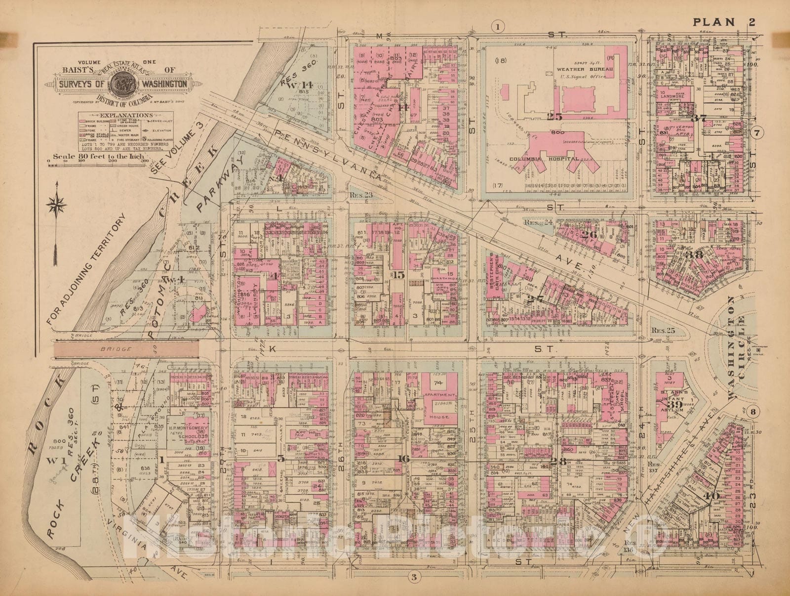 Historic Map : Atlas of Washington D.C. Volume 1 (Inner NW), Washington 1939 Plate 002 , Vintage Wall Art